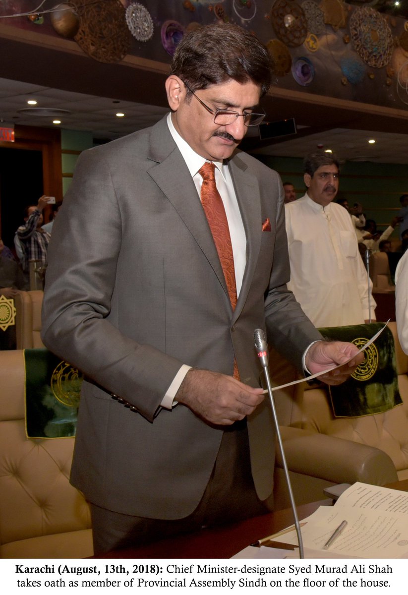 FahimAhmed43's tweet photo. #Karachi (August, 13th, 2018): Chief Minister-designate @MuradAliShahPPP takes oath as member of Provincial Assembly Sindh on the floor of the house.
@AAliZardari @BBhuttoZardari @AseefaBZ @BakhtawarBZ @RasheedChanna1 @SMuradShahTeam https://t.co/MGYmjXzKnp