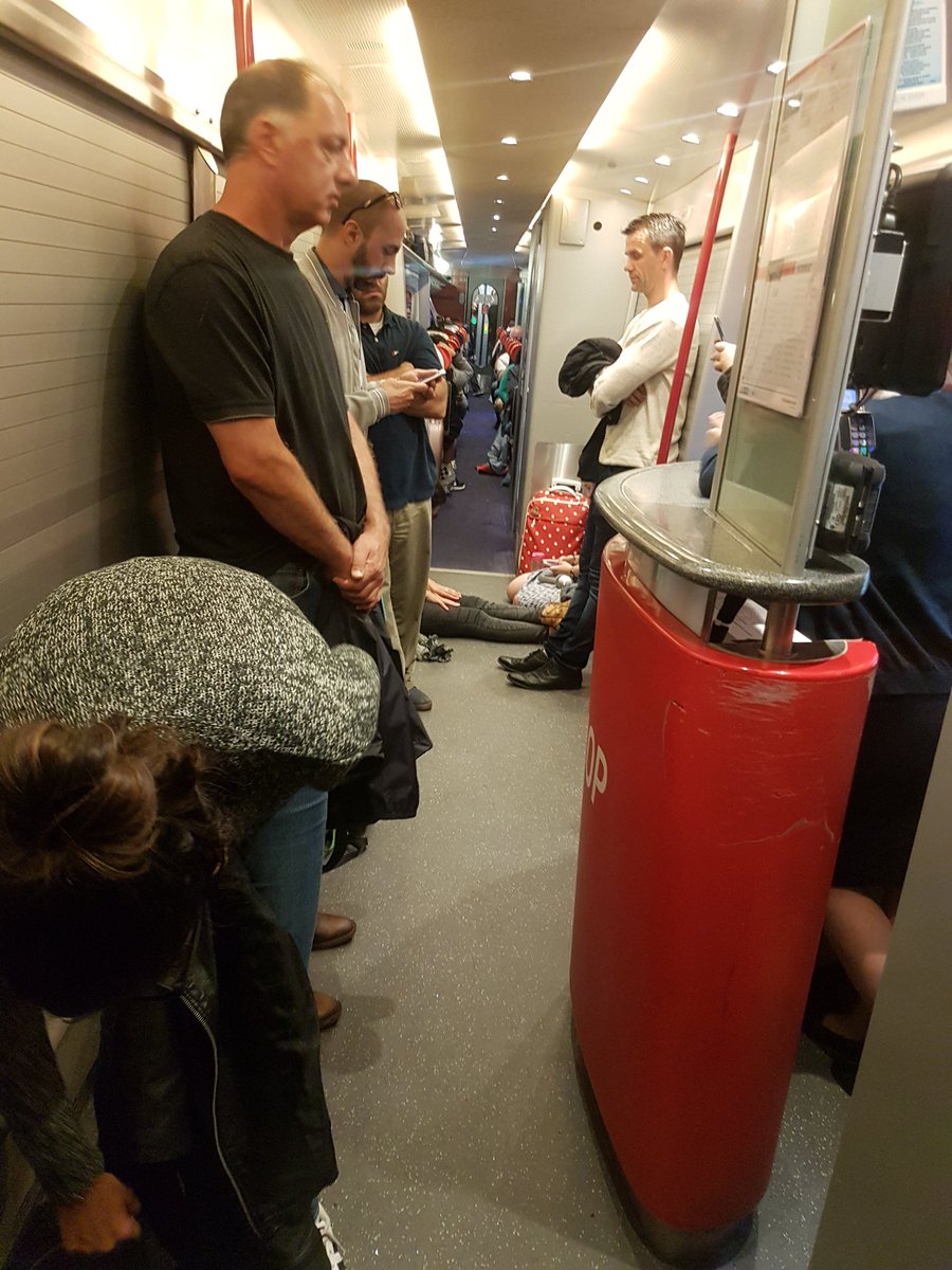 ProPackerLtd's tweet photo. @VirginTrains horrendous journey from liverpool lime st to euston last night. The 6.47pm train. I had to sit on the floor in the storage section of the shop. Is there anthing you can do for my inconvenience? https://t.co/wx7FqrfLzn