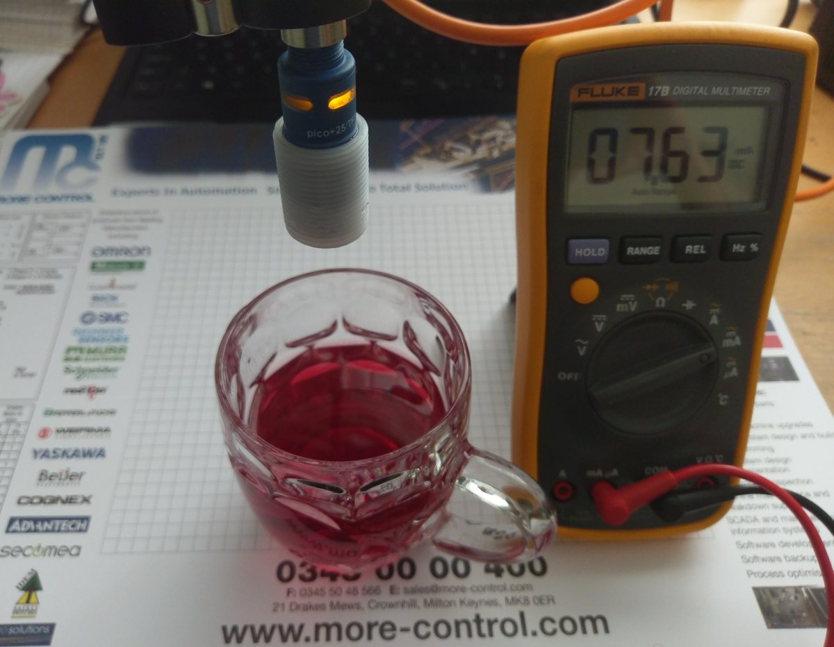 #Ultrasonic level #sensor with 4-20ma output and a #ptfe face for aggressive media...although we're only measuring #Vimto. M22 housing ideal for tight installations. Contact us for sensors and fruit cordial drinks!