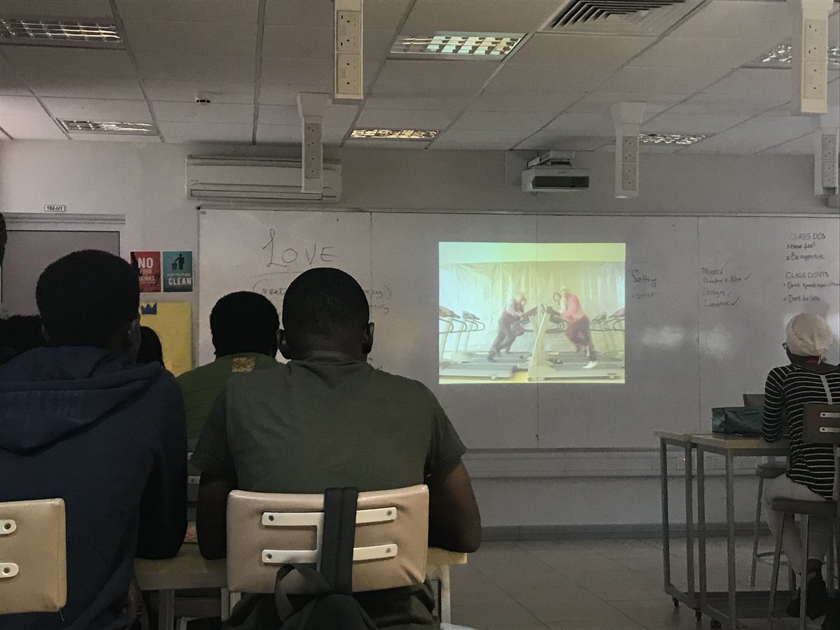 joseph_nti's tweet photo. For our discussion on the role of creativity in artistry we viewed the viral ‘After Party’ video by Nigerian musician @VICO_VNO and @okgo ‘s ‘Here It Goes Again’ video featuring their treadmill choreography. #AshesiX #CreativeIX https://t.co/oMx7VsHwR4