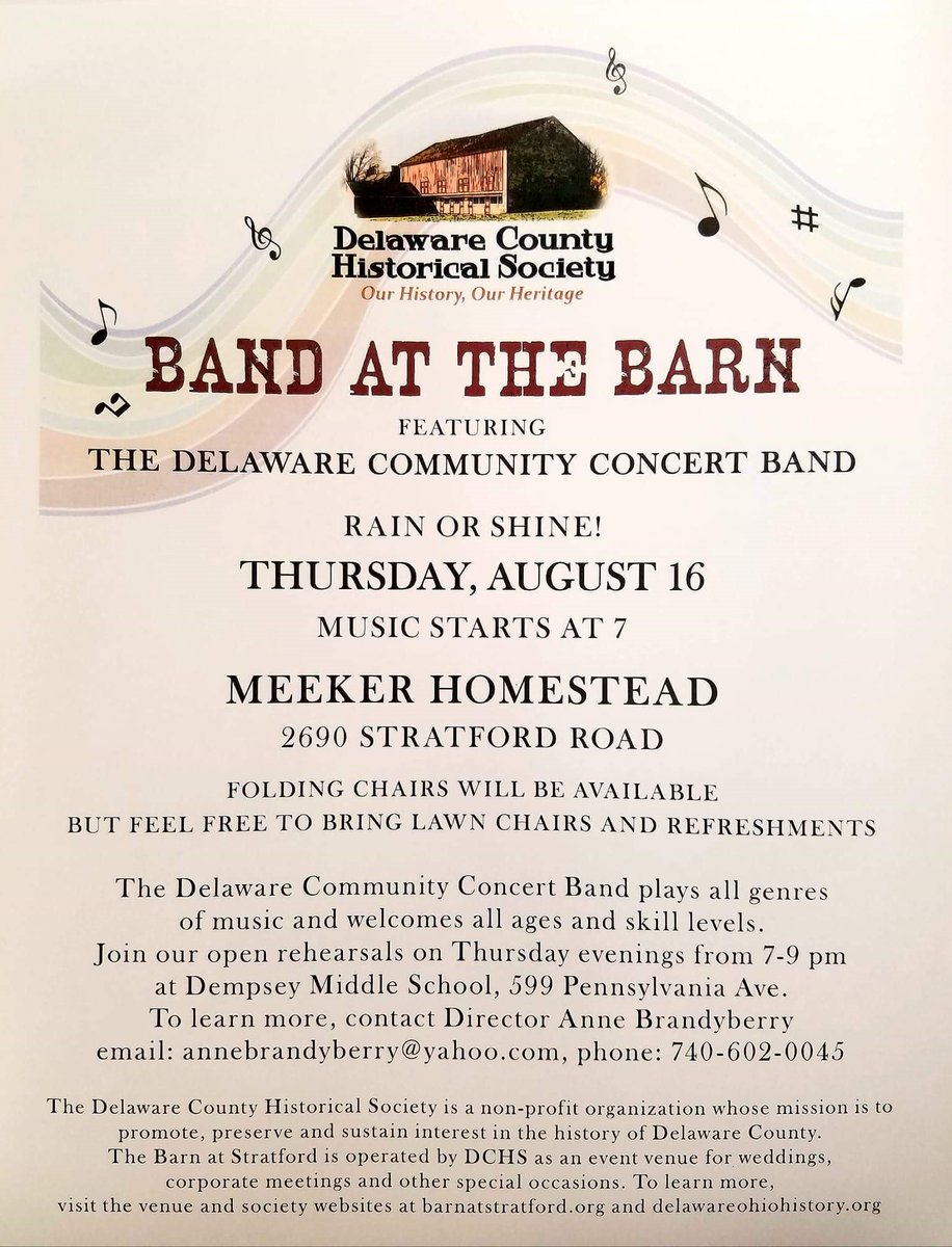 BarnAtStratford's tweet photo. This Thursday - August 16 at 7 pm: First music concert on the beautiful grounds of the Meeker Homestead, under the shade of the willow tree (weather permitting); otherwise the band will move inside the barn. https://t.co/TxP8sNUs5M