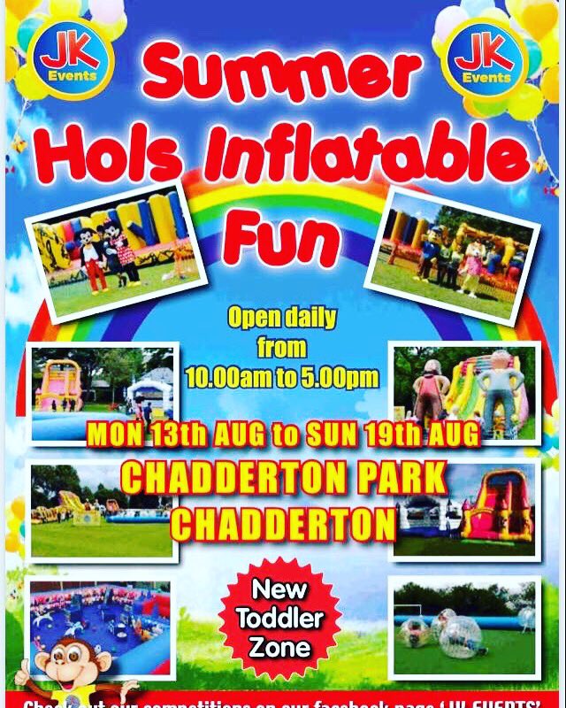jkevents2000's tweet photo. The weather is finally giving us the break we need but we are OPEN come down and see us remember we are in the park all week - it’s free for adults and only £8 for the whole day for anyone who wishes to bounce and slide the day away on some of the country’s biggest inflatables! https://t.co/j1l0x1EN3K