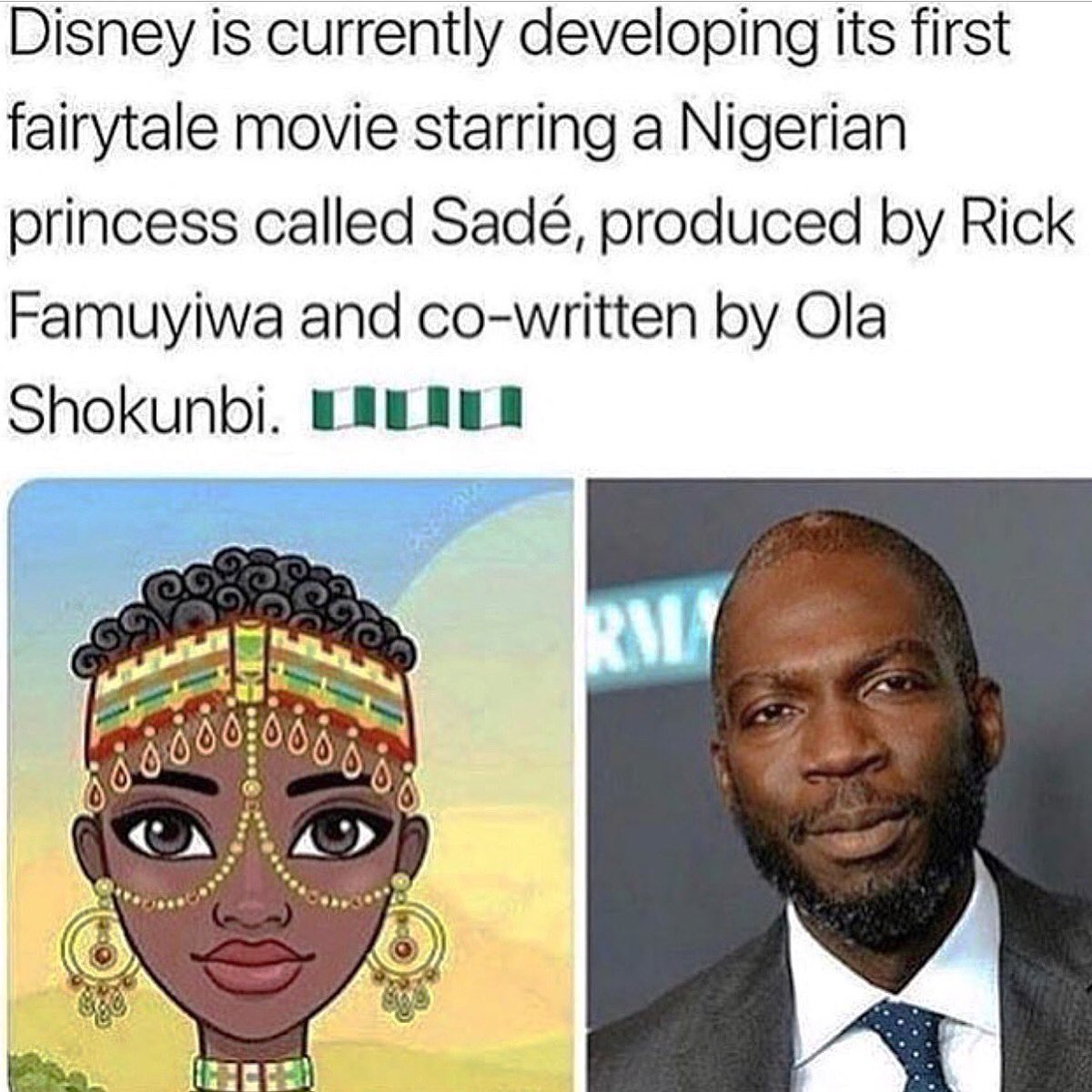 YANGA_SKYTV's tweet image. #Disney is currently developing its first fairytale movie starring #NigerianPrincess called #Sadé, produced by #RickFamuyiwa and co-written by #OlaShokunbi
👸🏽👸🏾👸🏿
#PrincessSadé