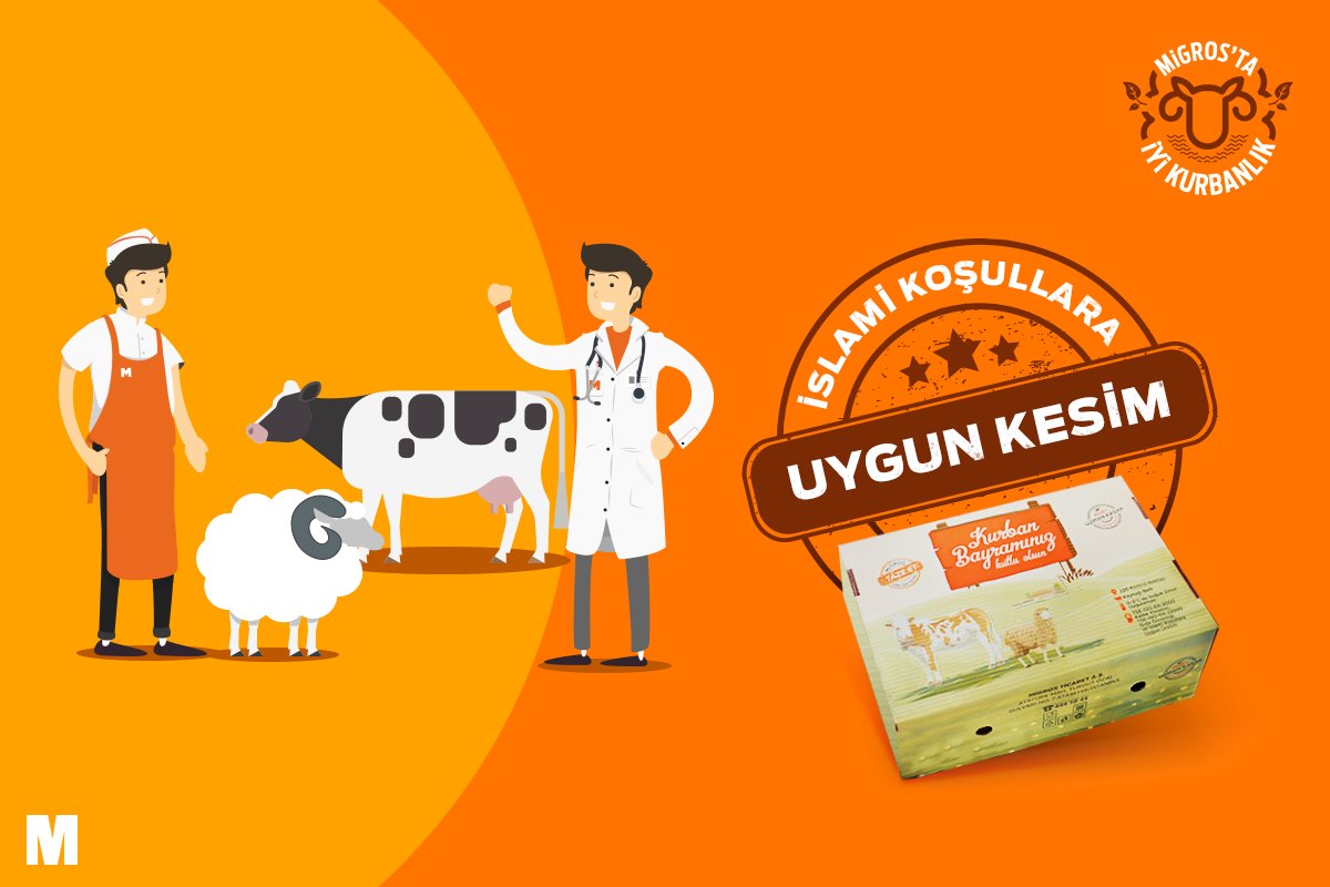Migros_Turkiye's tweet photo. Migros’tan alacağınız kurbanlıkların kesim işlemi bayram namazından sonra, vekalet veren isimlerin noter huzurunda tek tek okunmasıyla başlar. 

Kurbanlarınız islami kurallara uygun biçimde uzman kasaplar tarafından kesilir ve hazırlanır. https://t.co/SNqDiWr3YG