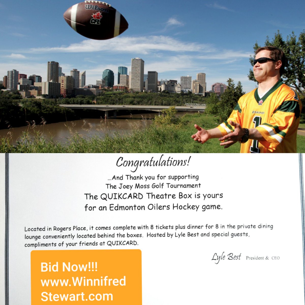 YegTomBraid's tweet photo. @CHEDMorningNews Time to advance bid on this amazing package from @LRB99! #TheaterBox for 8 people at mutually agreeable #OilersGame gourmet food, drinks, & a visit from special guests! 1st Annual Joey Moss & Friends Golf Tournament on Thursday, Aug 18th https://t.co/EUKdgMvqGA https://t.co/xphHbotzxz