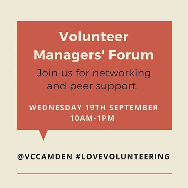 VCCamden's tweet photo. NOW BOOKING: Join us for our next Volunteer Managers' Forum Wednesday 19th September, 10am-1pm in the heart of Camden to talk about all things volunteer management. Good to know: This is for volunteer managers everywhere. We do have a few free places for… https://t.co/5z8f68Xngk https://t.co/Ez0TdSGHXq