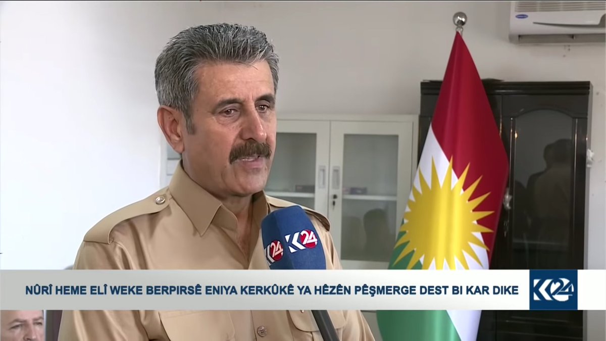 PeshmergaNews's tweet photo. Today in a ceremony Nûrî Heme Elî took over the post as #Peshmerga responsible for the 5th district of western Kirkuk, replacing Kamal Kirkuki.

Nûrî Heme Elî: Hewlêr-Kirkuk road to open before eid al adha starts, Peshmerga will remain in current positions in Pirdê. https://t.co/Y2Nqf139LW