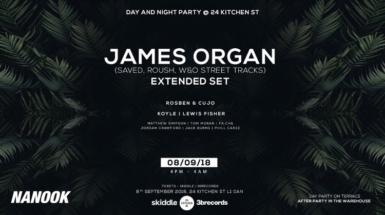 8th September we are back with our end of Summer All day and Night party at <a href="/24KitchenStreet/">24 Kitchen Street</a> 
We are happy to announce we will be having an extended set from <a href="/James__Organ/">JAMES. ORGAN. ⚡️</a> as well as sets from <a href="/RosbenAndCujo/">Rosben & Cujo</a> <a href="/koylemusic/">Koyle</a> and more!

Tickets on skiddle now - skiddle.com/e/13296955