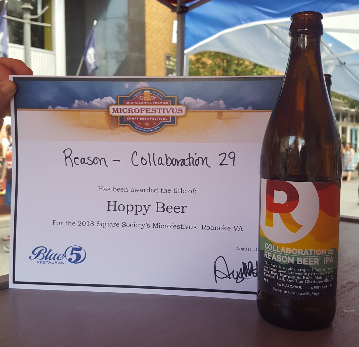 Congratulations to <a href="/reasonbeer/">Reason Beer</a> for "Best Hoppy Beer" <a href="/Microfestivus/">Microfestivus</a>! Juicy, tropical, and creatively balanced... oh and that label? Yeah, that's pretty dope too! Kudos to runners up <a href="/palefirebrewing/">Pale Fire Brewing Co.</a> #deadlyrhythem and <a href="/foundersbrewing/">Founders Brewing Co.</a> #mopro #Charlottesville #vacraftbeer #ipa