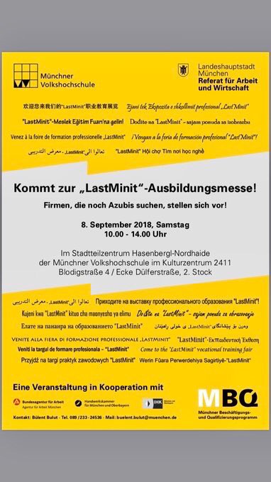 hwk_muenchen's tweet photo. Auch nach Beginn des #Ausbildungsjahres am 1.9. gibt es viele offene #Lehrstellen. #Jugendliche, die noch einen #Ausbildungsplatz suchen, kommen am 8.9. zur #LastMinit in #München. #Ausbildung #Handwerk #KarriereMitLehre (jcu) https://t.co/A5JK3jqzO7