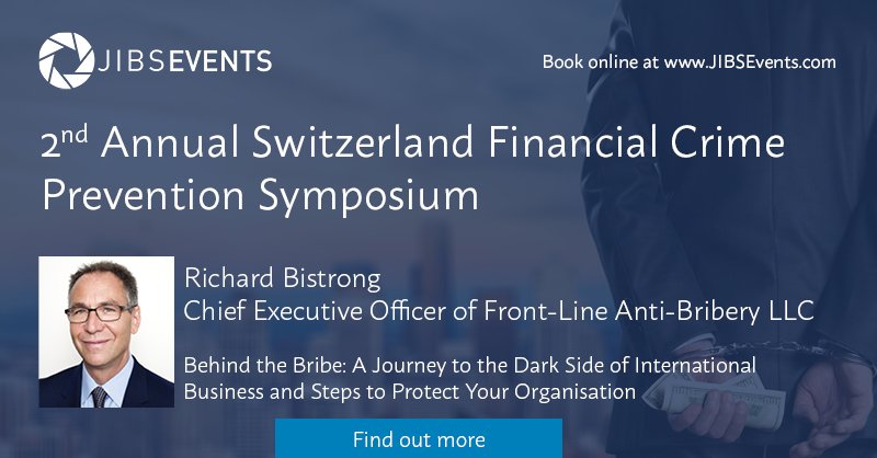 jerseyibs's tweet photo. @RichardBistrong, Chief Executive Officer of Front-Line Anti-Bribery LLC, will be presenting at the 2nd Annual Switzerland Financial Crime Prevention Symposium on 27 November 2018. Find out more and book your place: https://t.co/VLMTcorjoB https://t.co/Eeaiyxdl90