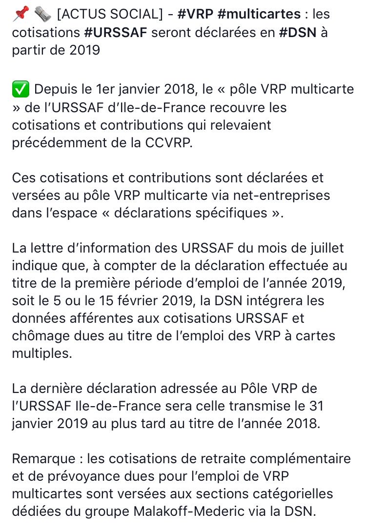 vdl_Social's tweet photo. 📌 🗞 [ACTUS SOCIAL] - #VRP #multicartes : les cotisations #URSSAF seront déclarées en #DSN à partir de 2019

➡️ Pour plus de conseils personnalisés, n’hésitez pas à nous contacter : 📧 social@vdlconseil.fr
https://t.co/SBujDMlJMo
@vdl_Social - @VDLConseil - @SEGECAcomptable https://t.co/aY8ofqf60q