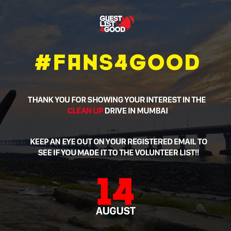 guestlist4good's tweet photo. #Fans4Good
Thankyou for your overwhelming response for the clean up drive ! 🙌
Keep an eye out on your registered email to see if you made it to the volunteer list ! ❤️❤️ https://t.co/0tBDc4mQ0H