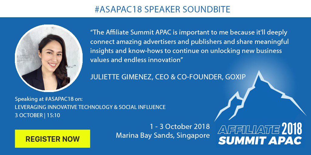 affiliatesummit's tweet image. We are pleased to announce that Juliette Gimenez, CEO and Co-founder, @goxips will be speaking at #ASAPAC18 on "Leveraging Innovative Technology &amp;amp; Social Influence to Improve E-Commerce Conversion." View the full agenda here: affiliatesummit.com/asapac18-agend…

#AffiliateMarketing #ASAPAC