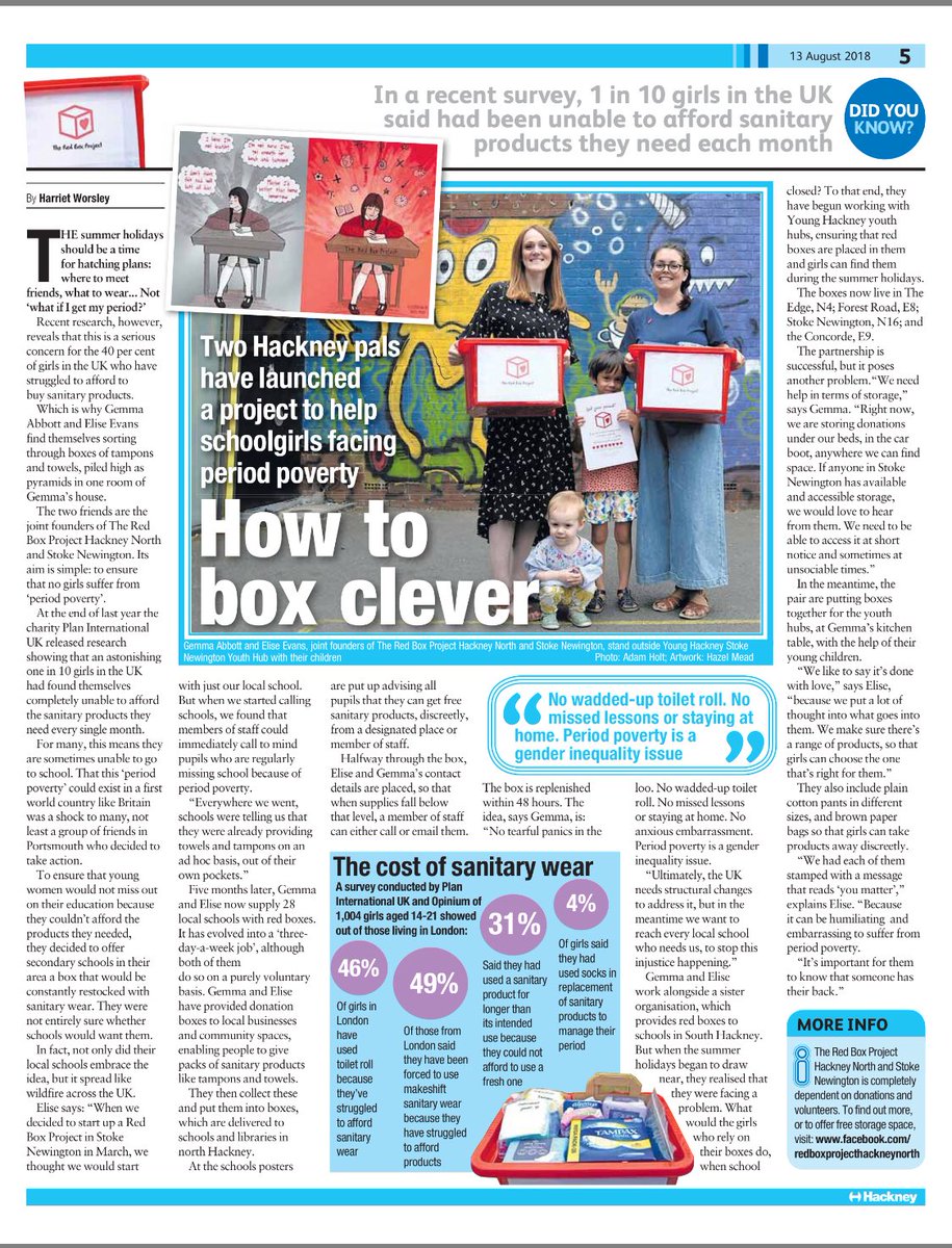 RedBoxHackneyN's tweet photo. Found it online! Here we are in #HackneyToday! 

Thanks to @mayorofhackney &amp; @hackneycouncil for helping us to spread awareness of #periodpoverty in our borough &amp; our work to alleviate it. 

Link here: https://t.co/caOEq04GgG

#PeriodPoverty #Hackney #RedBoxProject https://t.co/46d4T2hgRz