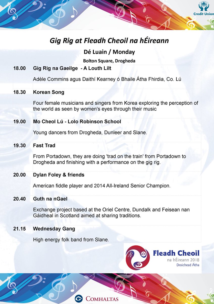 Check out today’s Gig Rig stage times! A great lineup. Not to be missed 😀🎻🎉