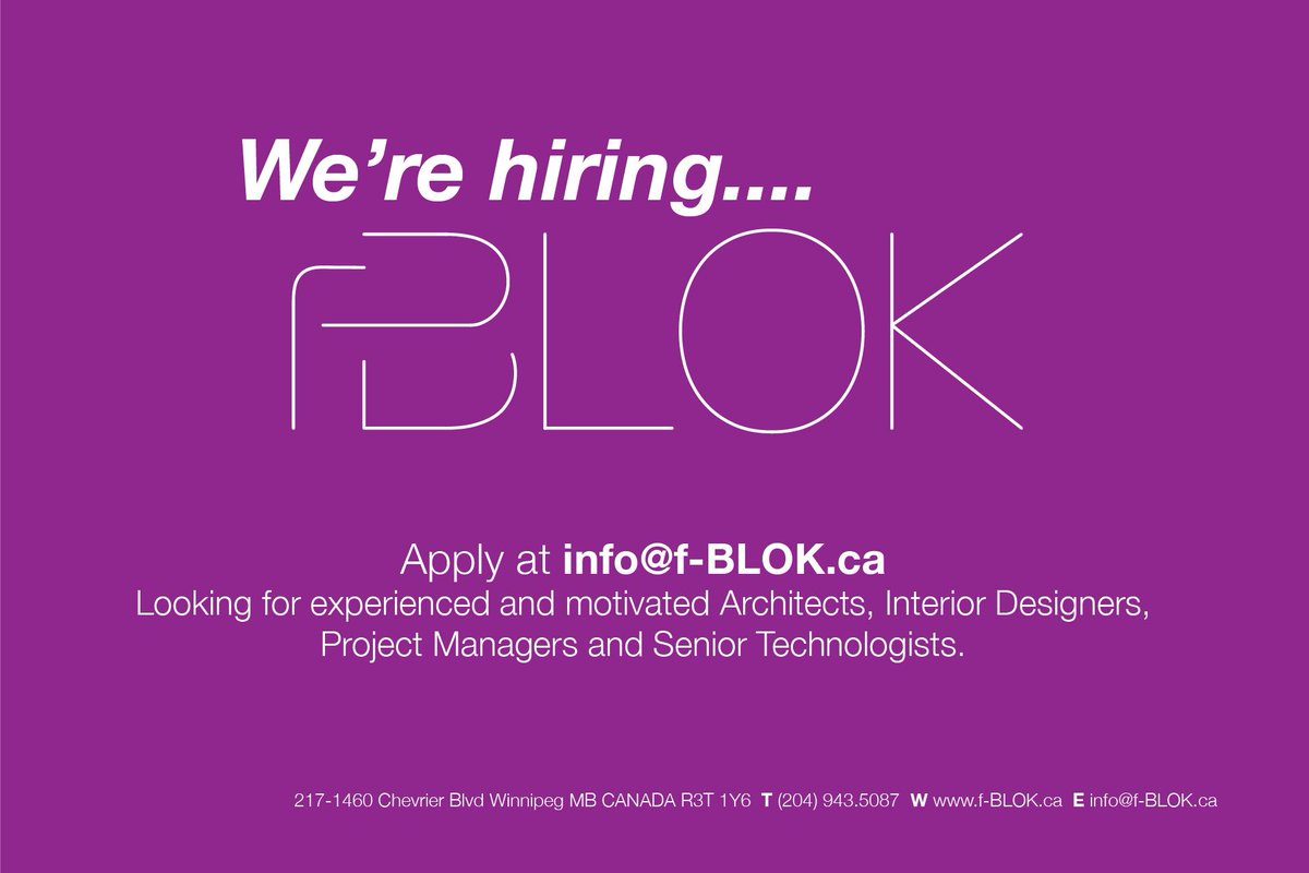 fBLOKarch's tweet photo. We are looking to expand our team! f-BLOK is a collaborative, fast-paced, and fun working environment. We are looking for dynamic Architects, Interior Designers, Project Managers and Senior Technologists. If you know that's you, we would love to hear from you! #Architecture #Team https://t.co/yhdy78Vkqu