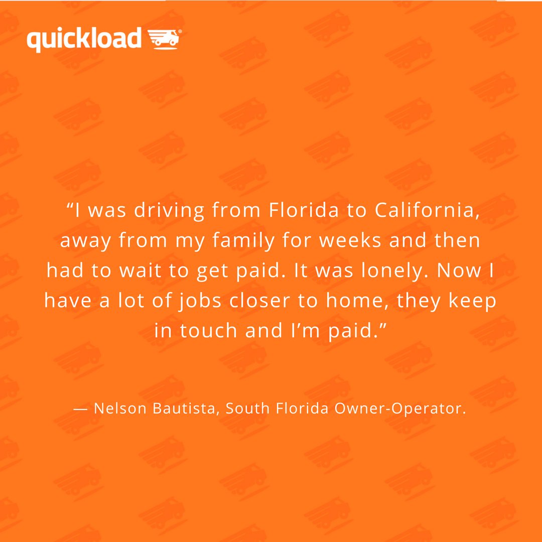 quickloadapp's tweet photo. #MondayMotivation Tired of long hauls? Nelson was too. Now he can enjoy more time with his family. 👨‍👩‍👧‍👦
QuickLoad is generating capacity by targeting owner-operators who are tired of that long trips. 🚚 

#QuickloadMiami #Trucking https://t.co/3CoxfQKFkw