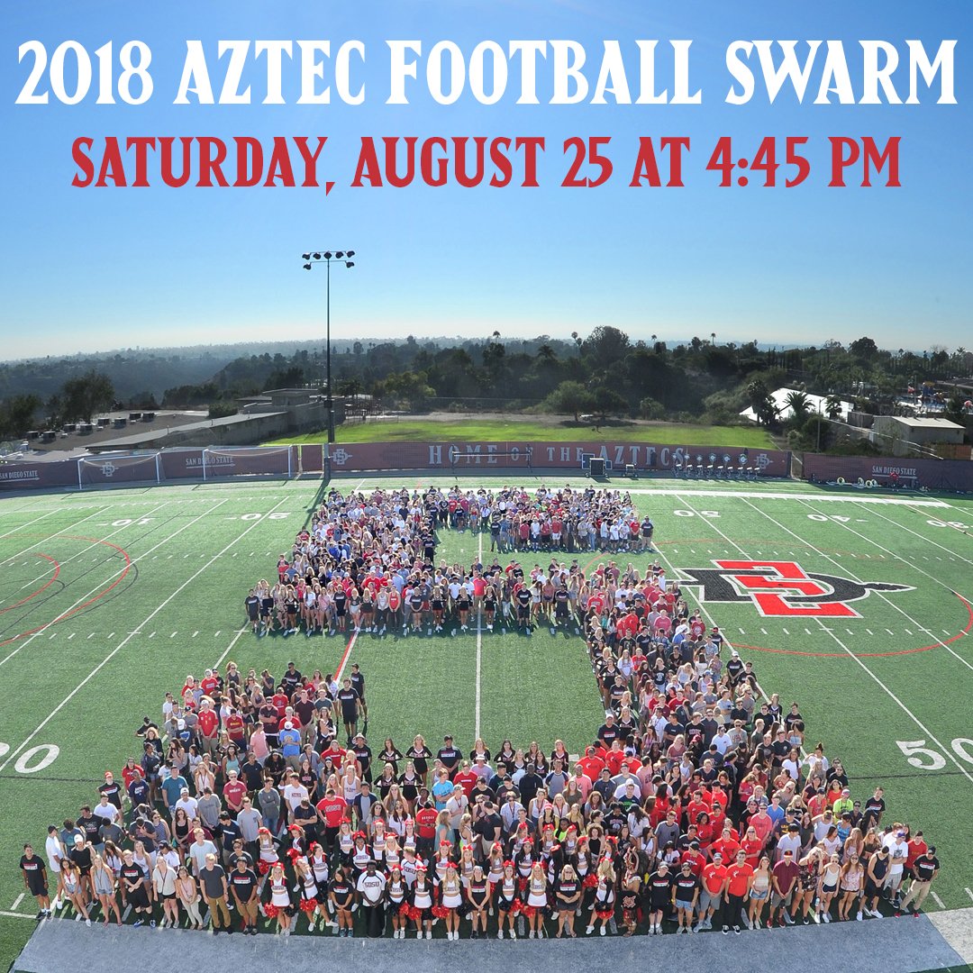 Hey <a href="/SDSU/">San Diego State University</a> first year students! Mark your calendars! Saturday, August 25 is the annual @SDSUFootball Swarm for first year students! Participate in drills with the team, get a class photo on the practice field, and enjoy a BBQ with FREE food and t-shirts!
