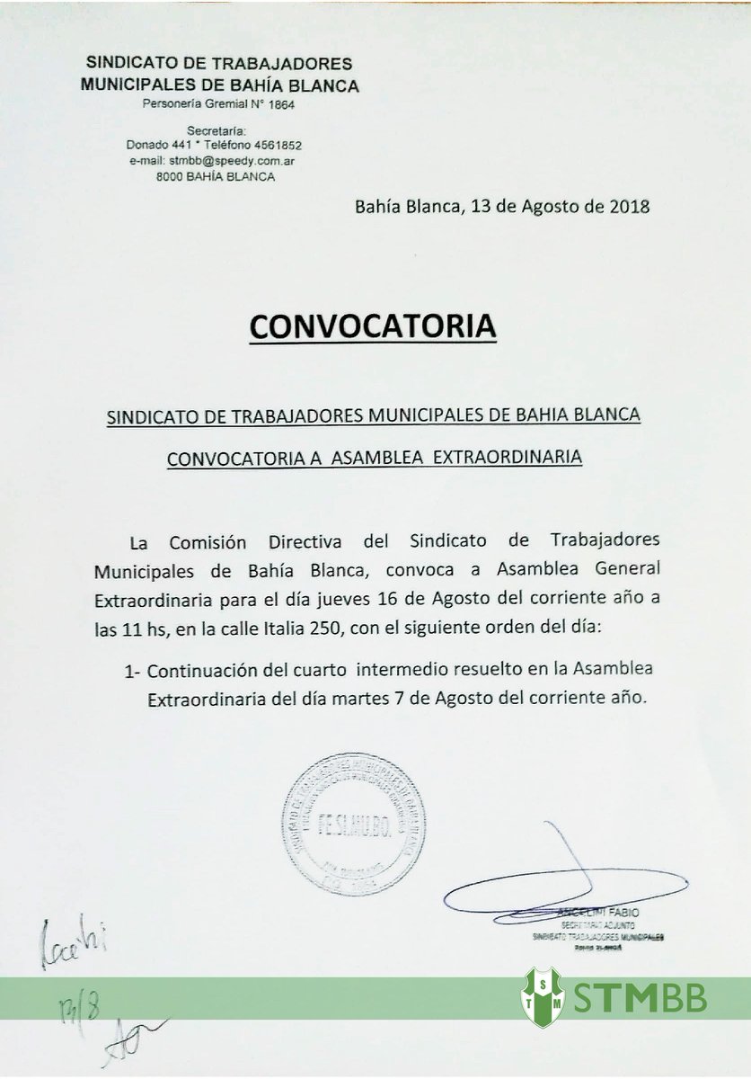 stmbb's tweet photo. 🗣️ CONVOCATORIA ASAMBLEA GENERAL EXTRAORDINARIA 🗣️

📅 Jueves 16/08/2018   🕙 11 hs.  📍Italia 250

@stmbb  @Aguero_M_A https://t.co/2lMJN6bsXI