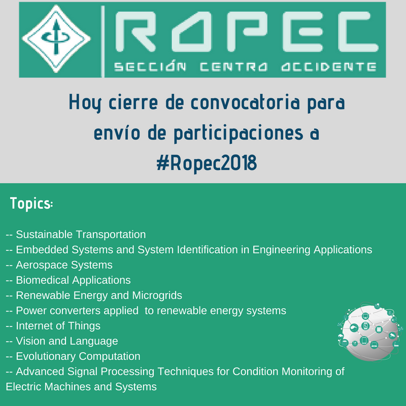 InfotecMexico's tweet photo. #Hoy cierre de convocatoria para envío de trabajos a #ROPEC2018
🌐 https://t.co/PfxIFQ2U36 ¡No te quedes fuera! https://t.co/biTmkxNug7