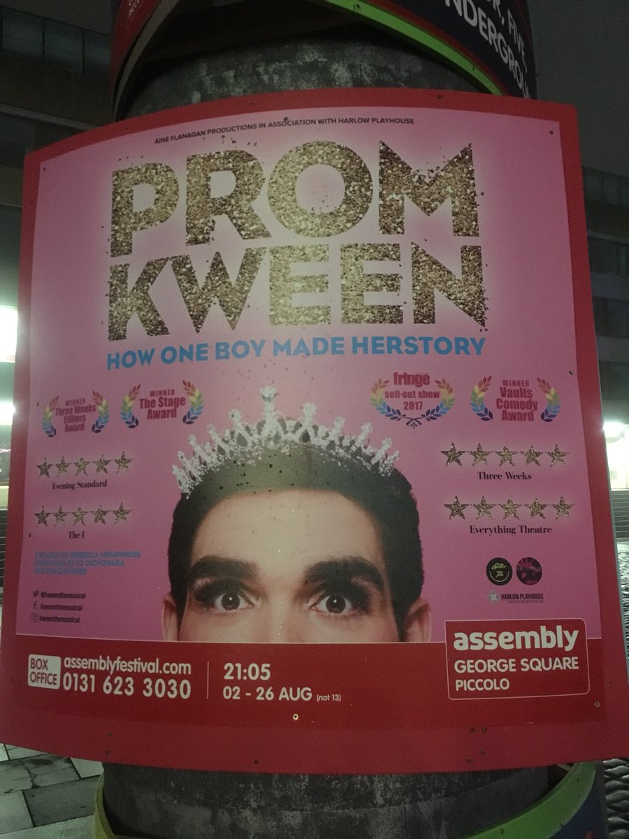 roxrocks4's tweet photo. The perfect way to end my short trip @edfringe. @kweenthemusical #promkween #glitter. Great songs, cast and message. Go see it. https://t.co/og6s33n4ll