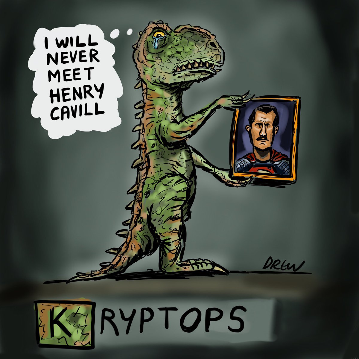 cartoonsidrew's tweet photo. #AnimalAlphabets K is for #Kryptops who is sad that he will never meet his nemesis #HenryCavill before he goes extinct @AnimalAlphabets #procreate #digitalart https://t.co/SkukhNLION