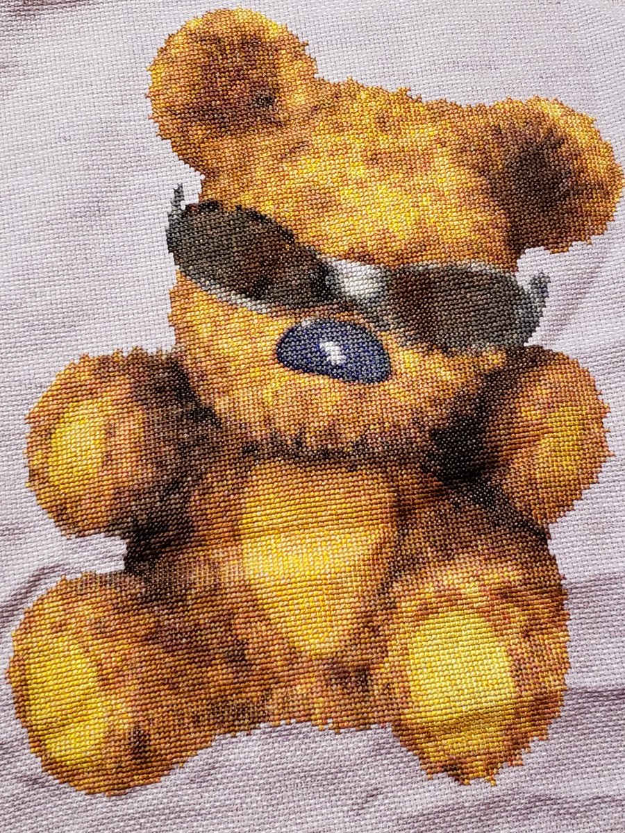 dazwierz's tweet photo. Who's a bad a** teddy bear. Finished cross stitch. https://t.co/x1UIMvSsyz