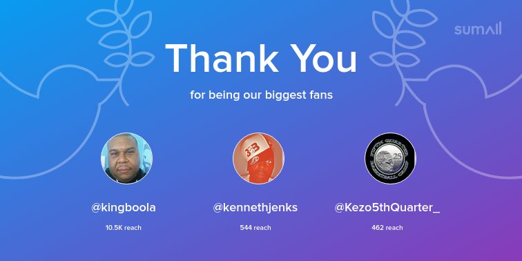 Our biggest fans this week: <a href="/kingboola/">jamal shabazz</a>, <a href="/kennethjenks/">Ken Jenks</a>, <a href="/Kezo5thQuarter_/">Marquis Brown</a>. Thank you! via sumall.com/thankyou?utm_s…