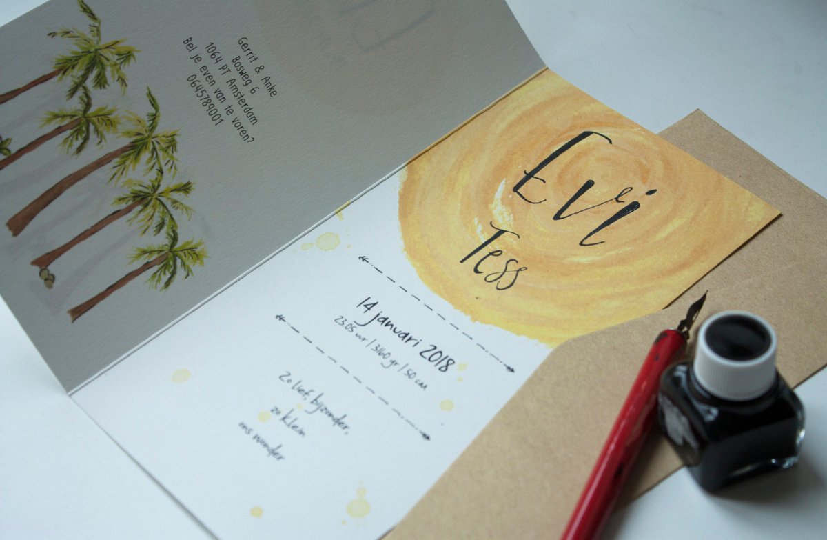 designedbythe's tweet photo. Working on several custom design birth cards! Such a privilege! Check out this #handmade #newborncard on https://t.co/7Bkpdornrk #customdesign #birthcards #babycard #baby #geboortekaartje #opmaat #waterverf #handgemaakt #handmade #watercolour #love #hip #peach #jungle https://t.co/dihljfPLOC