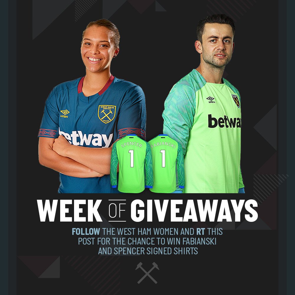 westhamwomen's tweet image. It's day one in our #WeekOfGiveaways!

You have 24 hours to follow us and RT this image for a chance to win signed shirts from @LukaszFabianski and @beckyspencer2!

Good luck!