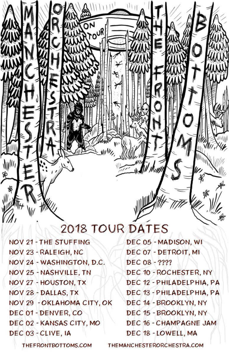 TheFrontBottoms's tweet photo. We’re closing out 2018 on a co-headline run with our pals @ManchesterOrch! Champagne Jam location tbd...
Pre-sale tix are up now.
All tix go on sale Friday at 10am local ���✌️
https://t.co/y2AfhJ0Ae9 https://t.co/EhPS4SA9N7