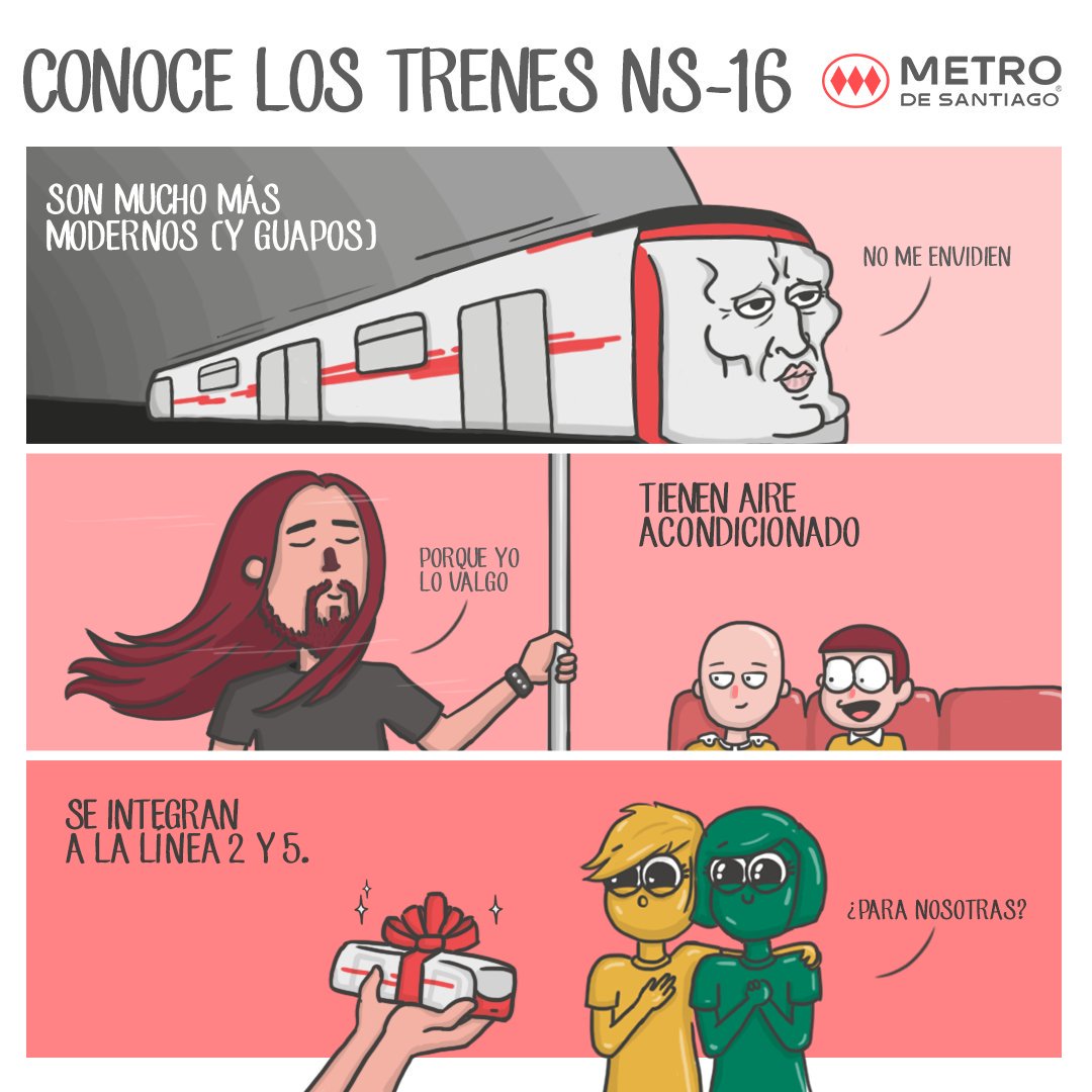 metrodesantiago's tweet photo. 🚇Largos, fresquitos y nuevos. 😍 Así son los nuevos trenes NS16 para L2 y L5 #DestinoL2yL5 https://t.co/ipTaFxKjP7