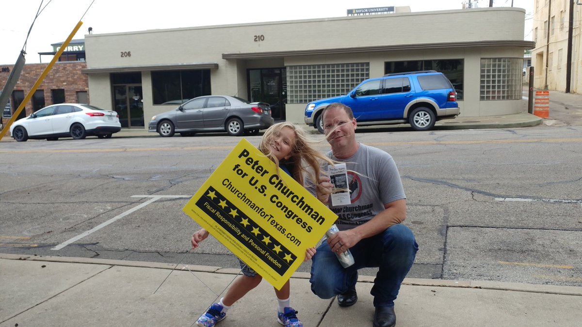 ChurchmanTX17's tweet photo. Today on the campaign trail:  Fully Informed Jury outreach followed by Yard sign placement with my special campaign outreach specialist Emily.

#LP18 #TX17 #VotethemAllOut #VoteThemOut #votegold #LPTexas https://t.co/xjuPBPqo5T