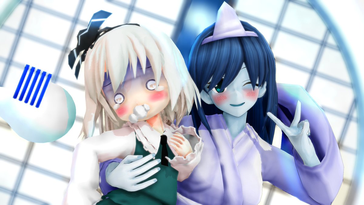 Daptrius 小悪魔推しmmder お菊さんモデル配布記念の一枚 お菊さんとちび妖夢 東方mmd たけ式 お菊さん ちゅばき式 妖夢