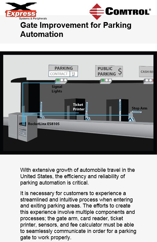 ESPIncorporated's tweet image. With extensive growth of automobile travel in the United States, the efficiency and reliability of parking automation is critical.
@ComtrolCorp has a nice write up on Gate Improvements using their #Rocketlinx Ethernet Switches and their #DeviceMaster's  

comtrol.com/solutions/tran…