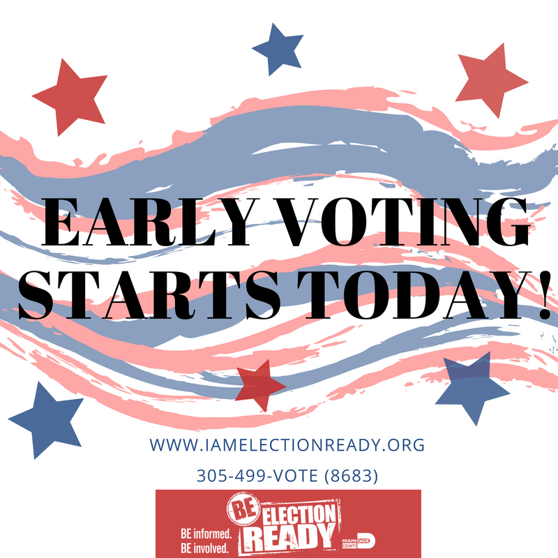 VoteMiamiDade's tweet photo. Reminder! Early #voting for the #2018PrimaryElection starts today 8-13-2018 View hours and locations for all 20 Early Voting sites https://t.co/irkhp4DtdP! #BeElectionReady #MondayMotivation #EarlyVoting https://t.co/2XJsNYcYIp