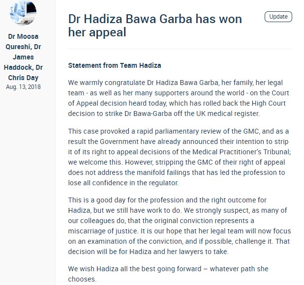 Statement from @drcmday @JamesGHaddock @DrMQureshi as @TeamHadiza/ The full statement can be read here 54000doctors.org/letters/team-h…