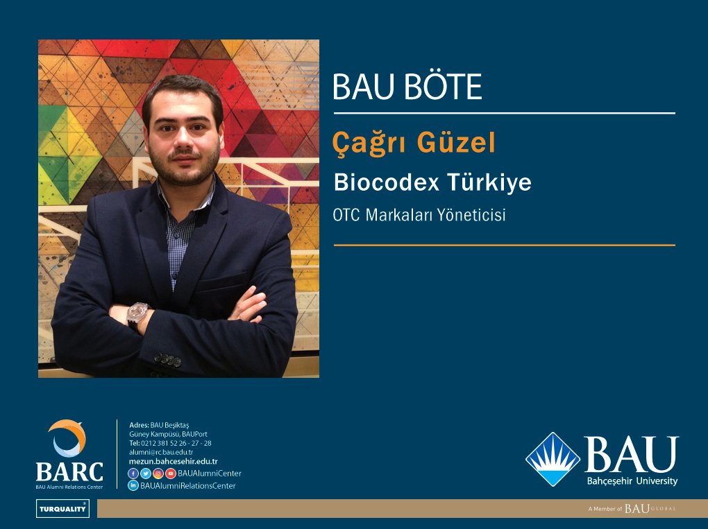 bauceit's tweet photo. #BAUBÖTE mezunlarımız nerede &amp; ne iş yapıyorlar? @cagriguzel @Biocodex_Turkey'de “OTC Markaları Yöneticisi” olarak çalışıyor 👏🏻 Sen de #böte’ye gel 👍🏻
#BÖTEmezunu #manager #OTC #marka #yonetici #bauceit 😎 https://t.co/BPOaCYReU1