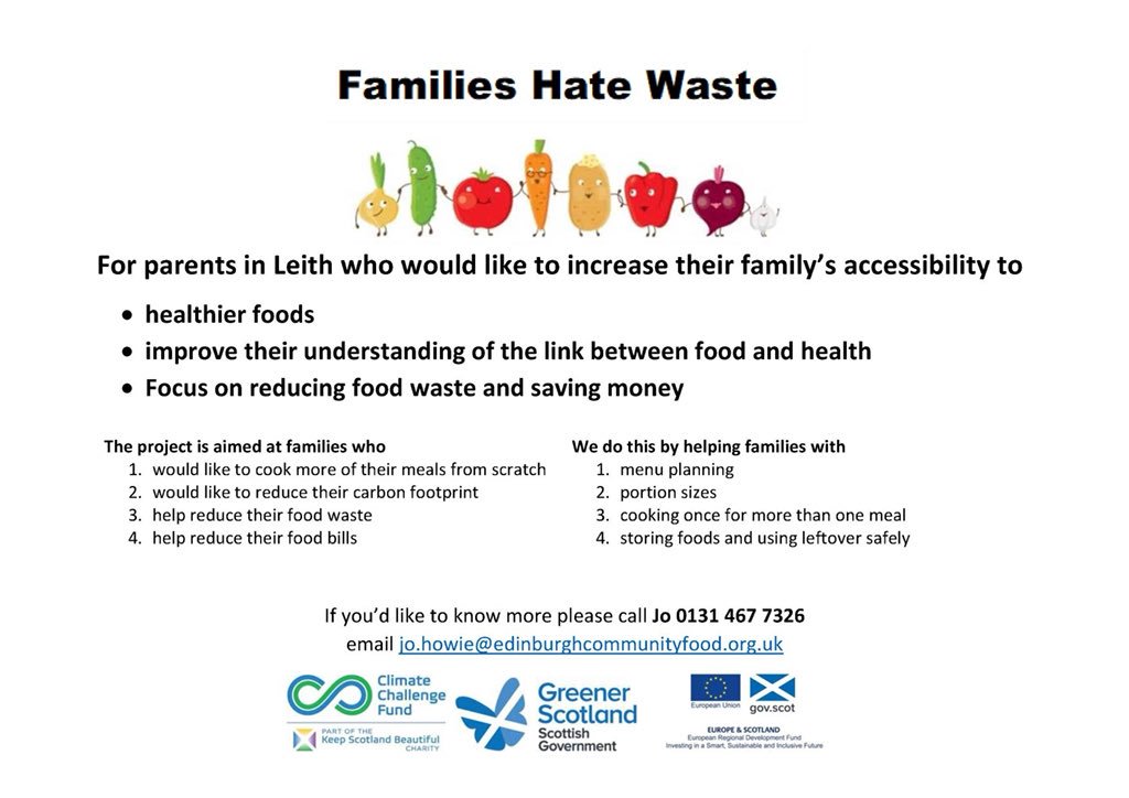 We <a href="/EdinComFood/">Edinburgh Community Food</a> are currently looking for parents living in #Leith to take part in our FREE 6 week cooking sessions taking place at 86Space <a href="/TheJunction_YP/">The Junction</a> on Friday afternoons starting on 31st August. Please get in touch if interested. #Familieshatewaste