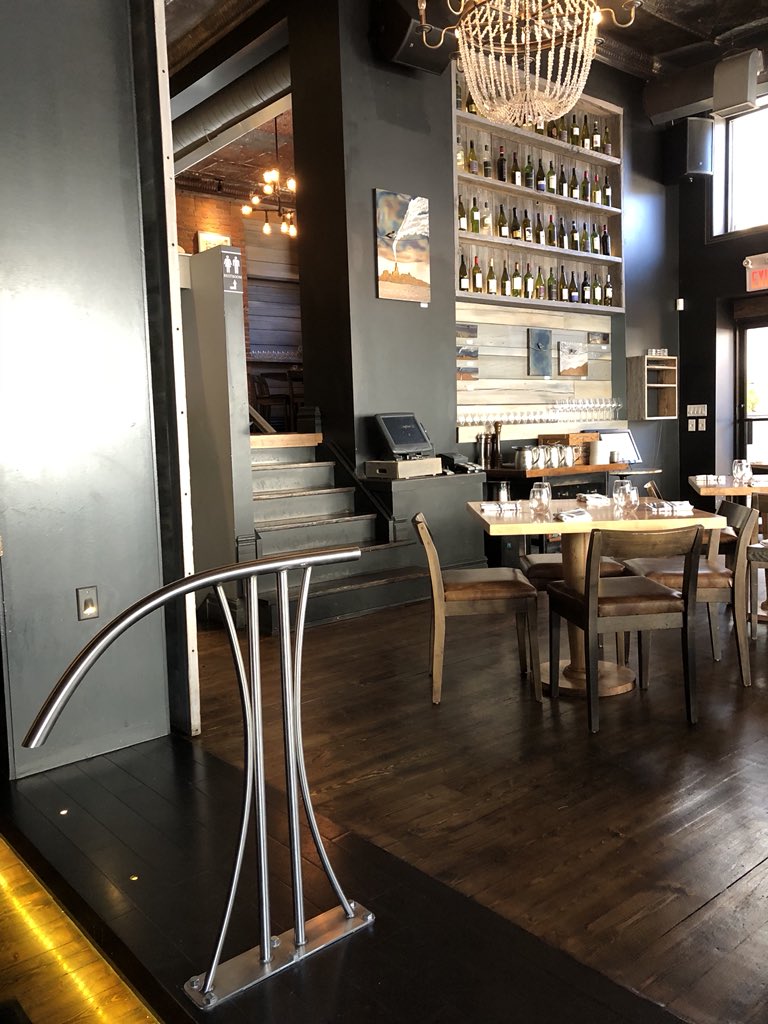 SteelCityPalms's tweet photo. We love when a client asks us to come up with something cool and unique! Check out this custom one step #stainlesssteel railing we hand designed and fabricated for our friends at #HamOnt hot spot @radiusdining #HamiltonIsHome https://t.co/QlDun65YGT