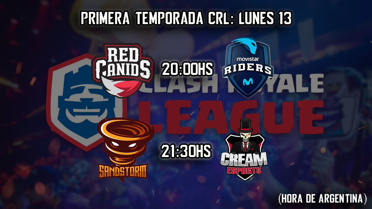 Hoy a las 20:00hs de Argentina comienza la Clash Royale League de LATAM. La liga profesional del juego de Supercell estrena su primera temporada en México, donde se enfrentarán <a href="/REDCanids/">RED Canids Kalunga</a> vs <a href="/Movistar_Riders/">Síguenos en @MovistarKOI</a>.
A las 21:30hs <a href="/Cream_EsportsGG/">ChichasLocas</a> vs <a href="/SandstormGG/">Sandstorm</a>.