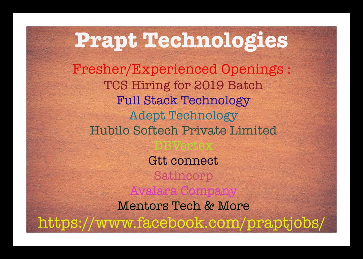 PraptT's tweet image. Jobs at Full Stack Technology
Adept Technology
Hubilo Softech Private Limited
DBVertex
Gtt connect
satincorp
Avalara Company
Mentors Tech &amp;amp; More
#Fullstacktechnology #adepttechnology #DBvertex #Mentors #JobSearch #Jobs #praptjobs #jobseekers #fresher2018 #knockthemout