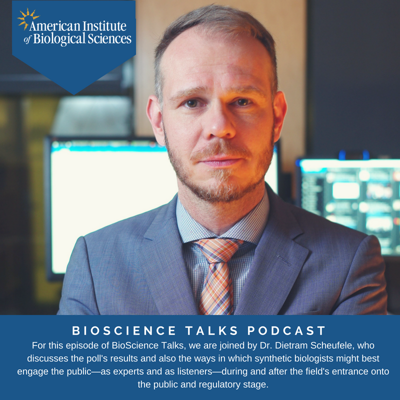 UW_LSC's tweet image. The latest #BioScienceTalks podcast from @AIBSbiology is now available and features LSC's @scheufele! Dietram discusses poll results and the ways in which synthetic biologists might best engage the public. #synbio bioscienceaibs.libsyn.com/synbio-ethics-…