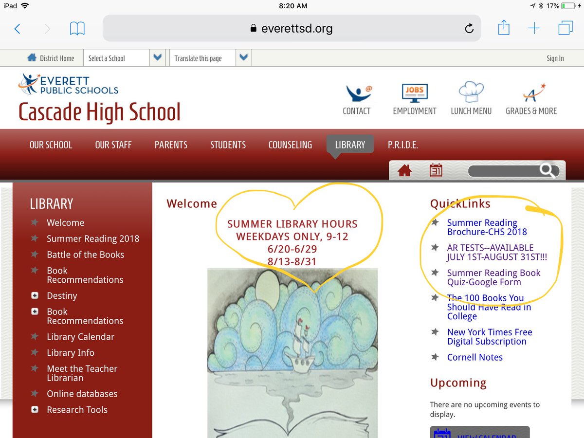 CHS Library is open this week! 9 am-12 pm—come refresh your summer reads!
