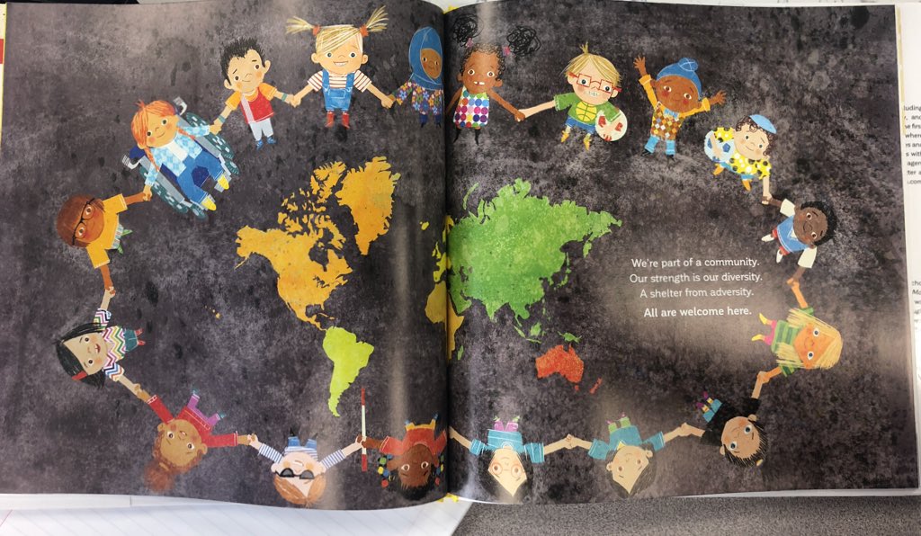 MrPadronsClass's tweet photo. Picture books are an incredible way to model the idea that we can incorporate the authors style of writing into our own writing! Don’t get me started on these illustrations #thinkerswrite #socialissues https://t.co/TfYuKg0ag9