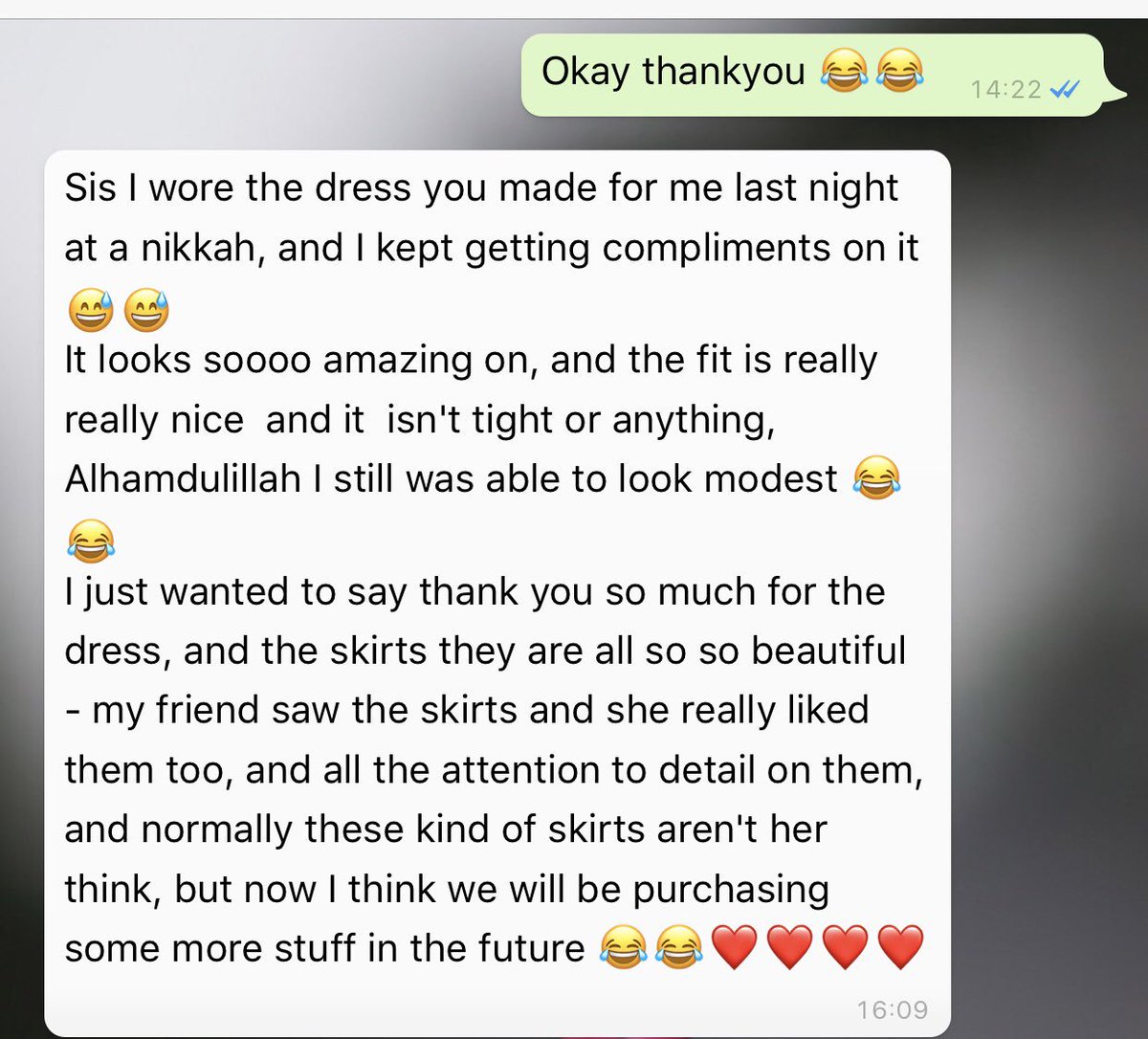 She’s been the easiest customer to work with and she noticed and appreciated all the little details too  so sweet May Allah bless her