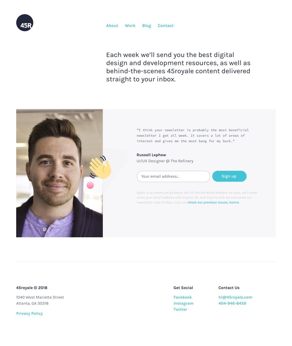 45royale's tweet photo. We have to give a special shout out to @russe11l for lending his face and quote on our brand new Newsletter page. Looking good, bud!

https://t.co/U9v2Mw2lsJ https://t.co/sj1x1yCGvJ