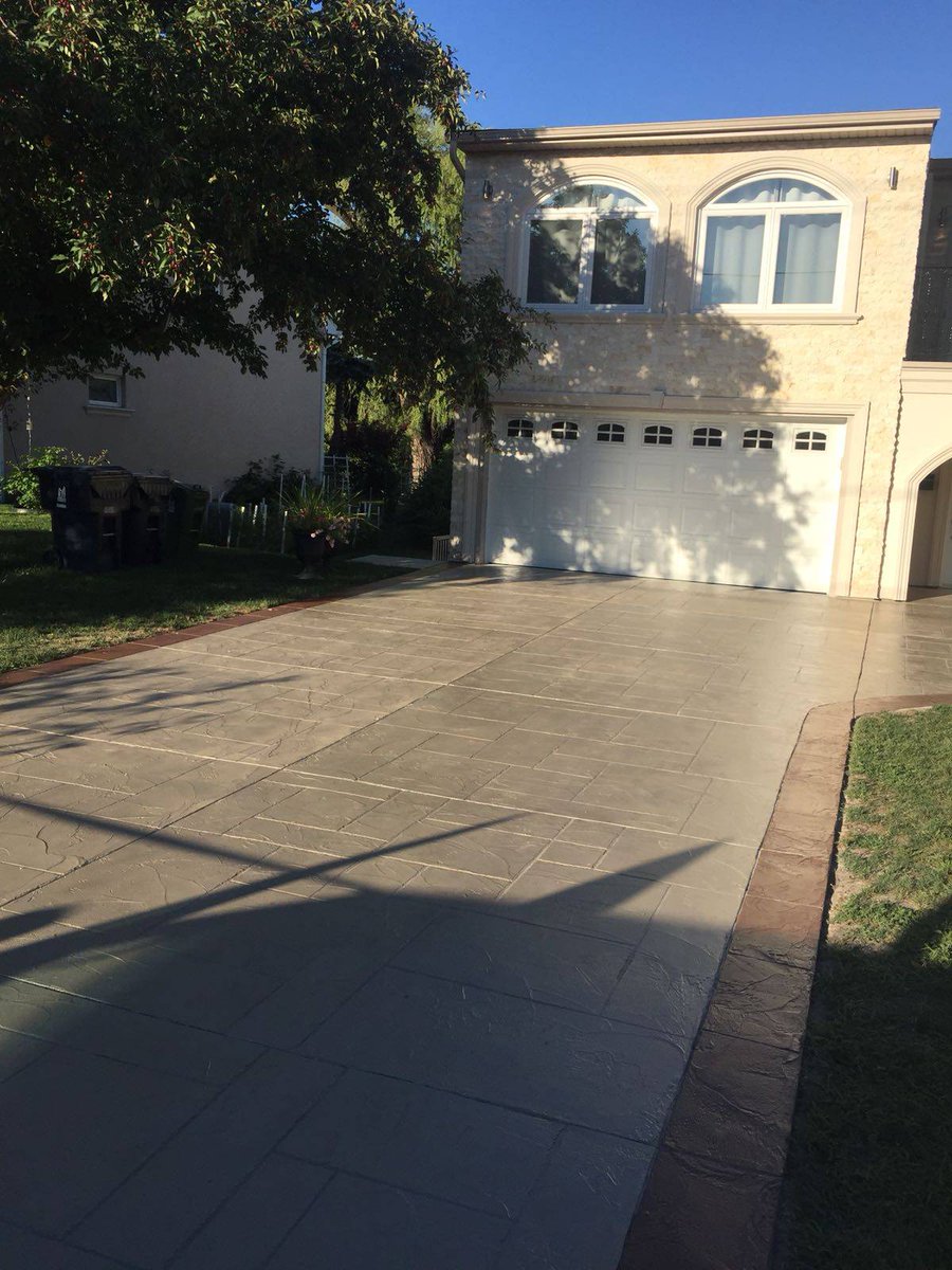 DecorockCanada's tweet photo. Isn't she a beauty? SANDSTONE Decorock Concrete Overlay with Chestnut border. Check out that before and after! https://t.co/RO4Z2JrUm1