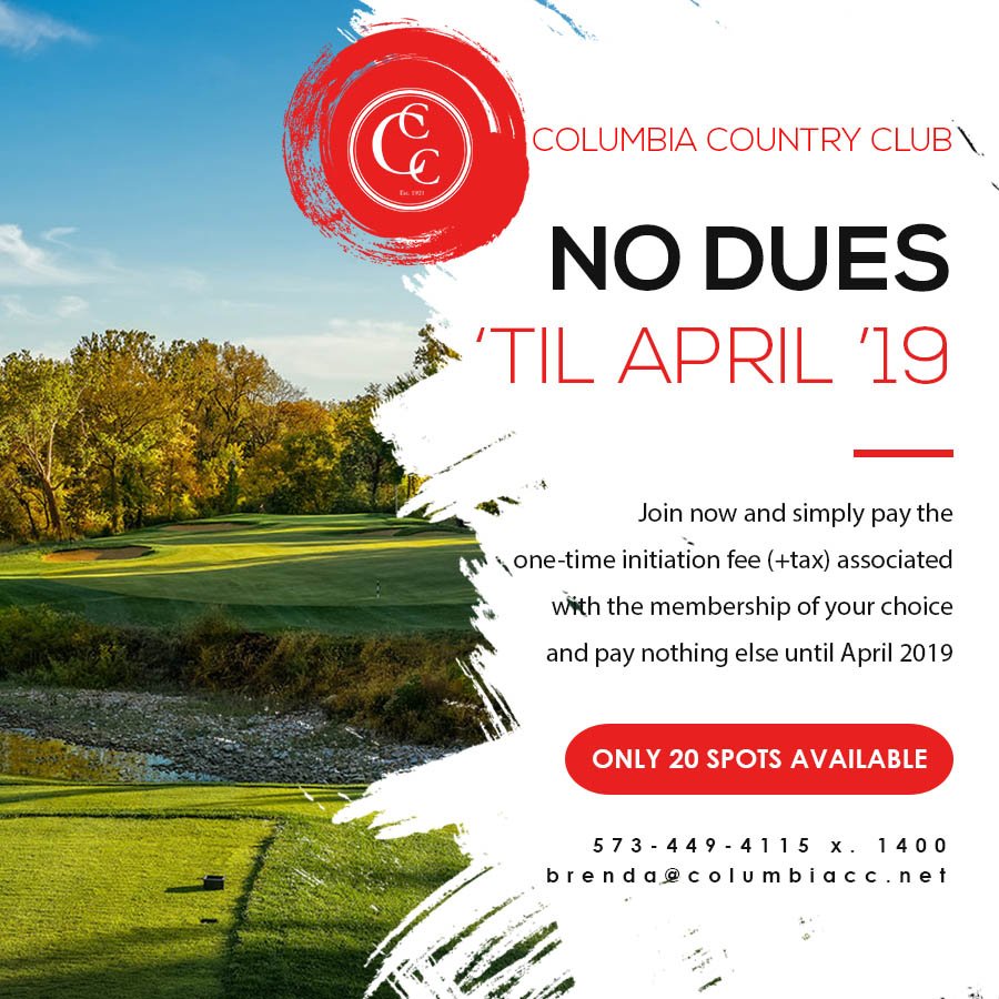 It's that time! Our highly anticipated membership deal of the year is back. Join now and pay NO DUES 'TIL APRIL 2019. #GOLF #COUNTRYCLUB #golfcourse